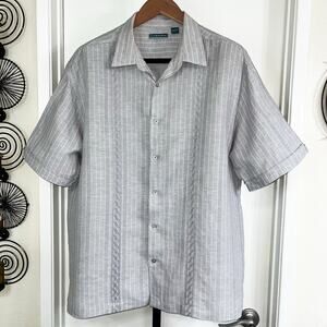 Cubavera Mens Linen Blend Mexican Wedding Guyabera Shirt - Gray White, Size XXL